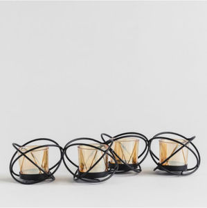 Portavelas Votivas de Metal Negro y Vidrio con Diseño Impresionante, Forma Redonda para Decoración de Mesa en el Hogar y Bodas - Product Image 1