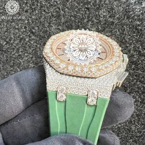 Charm Jewells – boîtier de montre de luxe en acier inoxydable, cadran analogique de 40mm, bracelet en cuir vert lumineux, mouvement mécanique unisexe - Product Image 4
