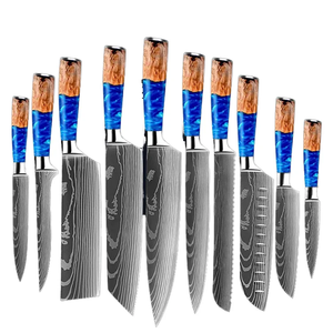 10-Piece Damascus Steel <b>Knife</b> <b>Set</b> 96-Layer Wooden Handle Blue Resin Inlay <b>Sharp</b> Chef <b>Knives</b> Ambidextrous Kitchen Cutlery - Product Image 1