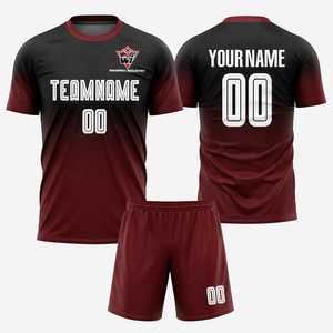 Maillot de football personnalisé WARPRO INDUSTRY pour homme, manches courtes, évacuation de l'humidité, uniforme d'équipe athlétique, dégradé rouge et noir - Product Image 5