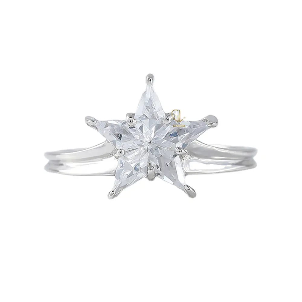 Nuevo diseño forma de estrella anillo forma de cometa moissanita diamante 14K oro sólido estrella compromiso solitario anillo cinco piedras anillo para mujer