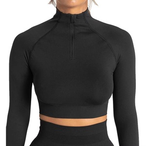 High Quality Fitness <b>Women</b> Soft Crew Neck Long Sleeve Crop <b>Top</b> Shirt Sportswear Slim Fit <b>Compression</b> Sexy Gym Crop <b>Top</b> - Product Image 1