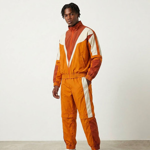 2027 New Design Men's Orange Windbreaker Tracksuit Color Block Zipper Jacket Sweatpants Set Sportswear - Product Image 3