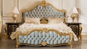 Ensemble de chambre à coucher de luxe en teck massif, lit king size sculpté à l'or, armoire à 6 portes, 2 tables de nuit et coiffeuse - Product Image 6