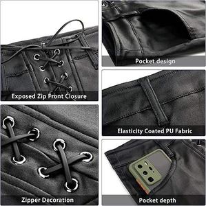 Shorts en cuir pour femme coupe droite, collection été 2025, style disco, taille mi-haute, respirant, tricoté, pour boîte de nuit, effet push-up fessier - Product Image 2