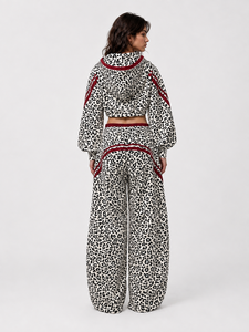 Jogging à jambes larges pour femmes, imprimé léopard blanc et noir, à rayures rouges, décontracté, streetwear, respirant, à la mode - Product Image 5