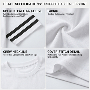 White Varsity Stripe <b>Crop</b> <b>Top</b> Womens Athletic Cropped T Shirt Wholesale Drop Shoulder Oversized Football Baseball Tee Shirts - Product Image 6