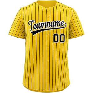 Maillot de baseball à fines rayures personnalisé chemise à boutons avec numéro de nom personnalisé rayures jaunes/noires pour hommes/femmes/jeunes-taille 25 - Product Image 3