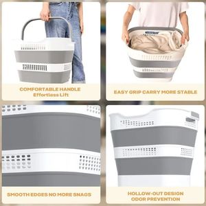 43L Có Thể Gập Lại Nhựa Giặt <span class=keywords><strong>Hamper</strong></span> 11.5 Gallon Tiết Kiệm Không Gian Bền Organizer Xử Lý <span class=keywords><strong>Pop</strong></span>-up Lưu Trữ Bin Cho Quần Áo Đồ Chơi - Product Image 6