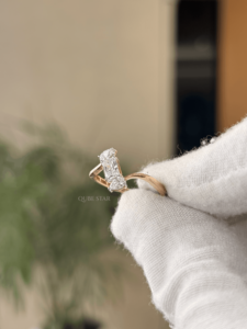 Elegant Lab Grown Diamond Three Stone <b>Ring</b> Radiant Pear Cut Bypass <b>Plain</b> Band Fine Jewelry In 14KT Gold - Product Image 2
