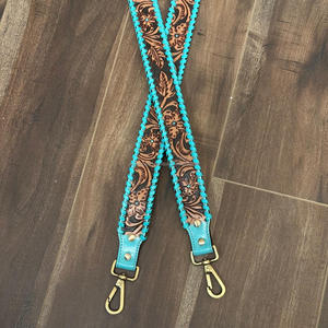 Correa de guitarra de cuero texturizado turquesa occidental correa de bandolera de repuesto de cuero genuino con broche de acabado de latón antiguo - Product Image 6