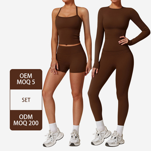 Gym Fitness New <b>Brushed</b> Yoga Sets for Women 2 Piece Long Sleeve Crop Top Active Wear Outfits Women's 4 Piece Workout Outfits - Product Image 1