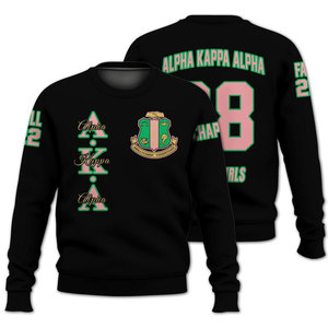 Sudadera Alpha Aka Alpha Juneteenth de cuello redondo rosa para hombre, corte regular, diseño griego estampado, ropa informal - Product Image 4