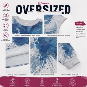 Sudadera Corta Oversize para Mujer, Estampado por Sublimación, Ropa de Invierno, Top de Forro Polar, Camiseta Corta de Felpa Francesa con Efecto Tie-Dye para Mujer - Product Image 6