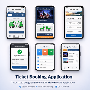 แอปมือถือจองตั๋วอัจฉริยะระดับมืออาชีพ พร้อมดีไซน์เฉพาะตัวและการจัดการการจองแบบเรียลไทม์ - Product Image 1