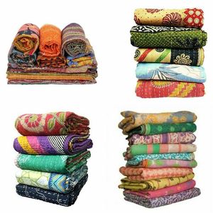 Vintage Indian Kantha <b>Quilt</b> Handmade Reversible Cotton <b>Throw</b> Boho Bedspread Hand Stitched Blanket - Product Image 4