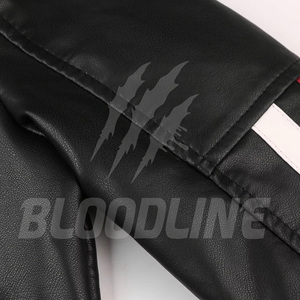 Men's Black PU Leather Moto Jacket With Red Accents Turn-<b>down</b> Collar Zipper Closure Slim Fit Autumn Wear - Product Image 4