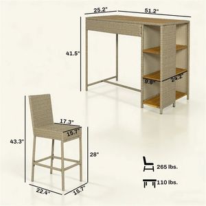 Ensemble de meubles de patio pour bar extérieur marron 5 pièces comprenant des tables et des chaises - Product Image 6