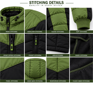 Chaqueta acolchada verde oliva y negra para hombre, chaqueta acolchada de invierno para hombre al por mayor, chaqueta acolchada con capucha para hombre con logo personalizado. - Product Image 5