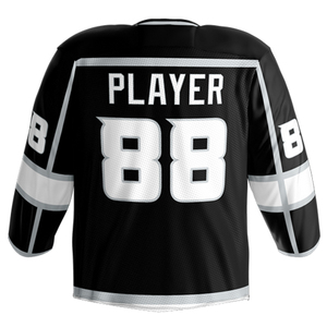 Camiseta de Hockey sobre Hielo Huskies para Hombre, Negra, Manga Larga, Sublimada, Cuello Redondo, Absorbe la Humedad, Corte Regular para Adultos, 100% Poliéster Malla - Product Image 2