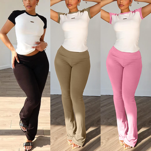 New Arrival Fashion 2025 Street Wear Summer Boutique Front Jersey Blank Color <b>Patchwork</b> Short Sleeve Cropped T-<b>shirt</b> Pant 2 - Product Image 6