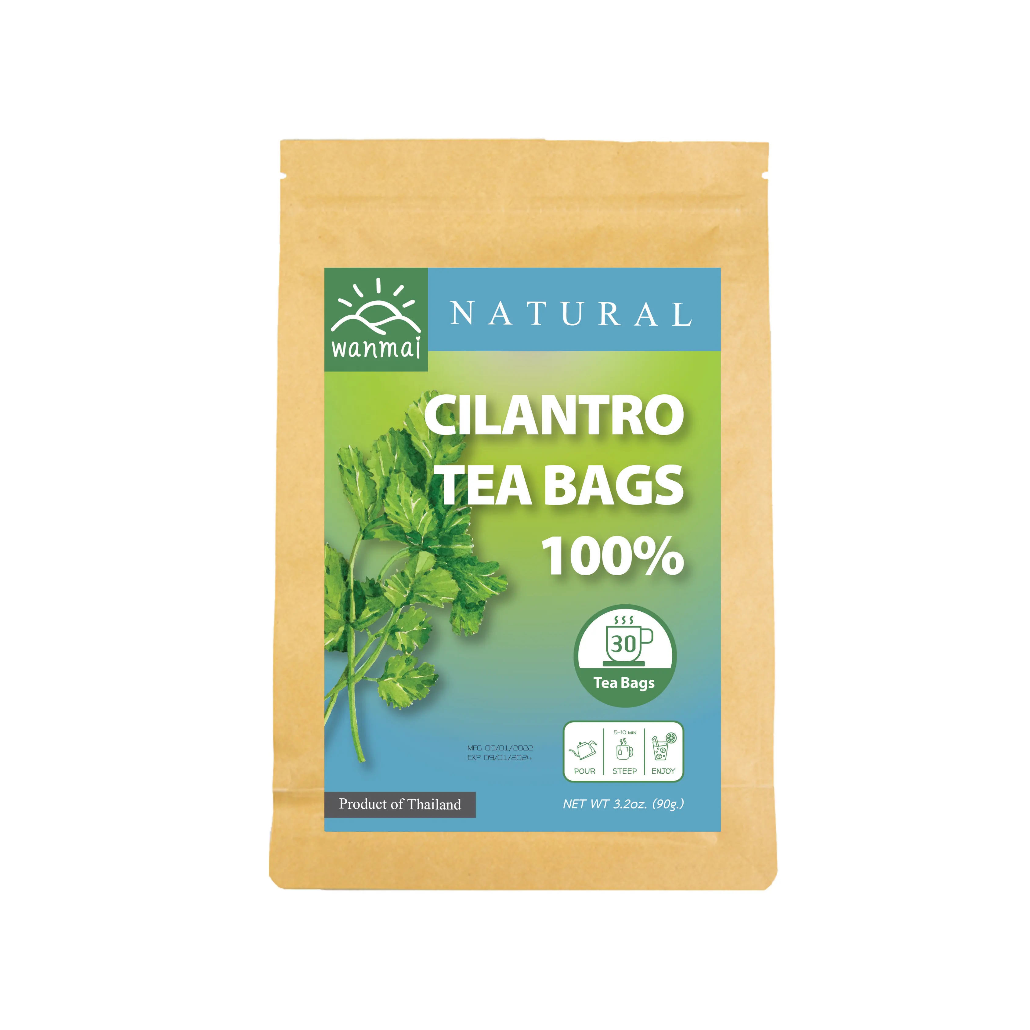 WANMAI29 El té de cilantro apoya las dietas veganas y cetogénicas 100% hierba real en bolsa de remojo Kraft