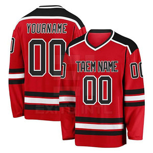 Camiseta de Hockey sobre Hielo Personalizada Roja y Negra, Nombre y Número Impresos por Transferencia Térmica, 100% Poliéster, Uniforme de Equipo al por Mayor OEM, Manga Larga Juvenil - Product Image 2