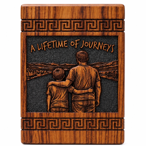 Wooden <b>Memorial</b> Urn Custom Engraved Cremation <b>Keepsake</b> Urn Father Son Design Grave Side Tribute - Product Image 1