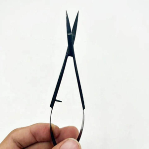 Ciseaux à ressorts multiples en acier inoxydable, lame courbée, pour droitiers, précision, noir mat intégral, pour sourcils, cuticules et cils - Product Image 3
