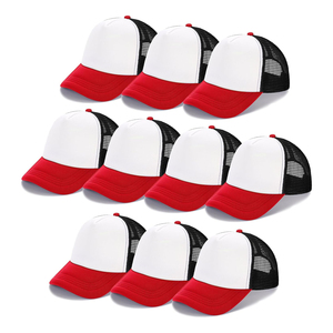 Gorra Trucker de Malla Blanca, Roja y Negra, de 6 Paneles, Ajustable, Unisex, Estilo Casual de Béisbol, Color Sólido, para Primavera/Verano - Product Image 1