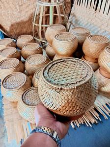 Panier à riz collant en bambou tissé à la main avec couvercle, artisanat thaïlandais traditionnel, stockage alimentaire, fournisseur éco-responsable - Product Image 5