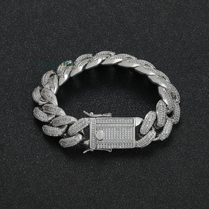 S925 Men's 18K Gold Filled Moissanite Chain Bracelet Round Brilliant Cut Setting <b>Lock</b> Design Hiphop Style <b>Jewelry</b> - Product Image 3