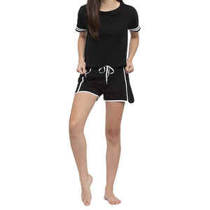 Ensemble court deux pièces pour femmes avec logo personnalisé imprimé, 100% coton, t-shirt et short amples et confortables pour femmes - Product Image 1