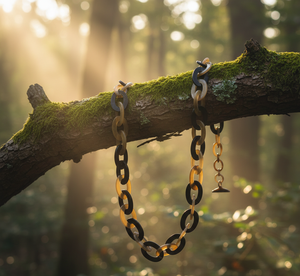 Cadena hecha a mano de estilo bohemio, de longitud media, con eslabones ovalados pulidos de cuerno de buey marrón y cuerno de búfalo negro, ideal para fiestas. - Product Image 3