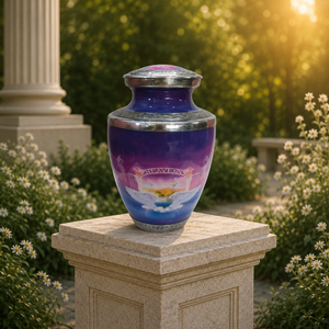 Urne funéraire en aluminium Heaven Gate pour cendres humaines, souvenir commémoratif violet, urne funéraire artisanale pour adulte avec couvercle - Product Image 4