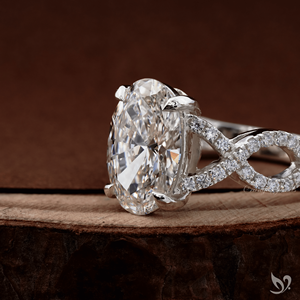 IGI Certified 3 Carat Oval Lab Diamond Engagement <b>Ring</b> Twisted <b>Split</b> Shank Pave Setting in 10K White Gold - Product Image 3