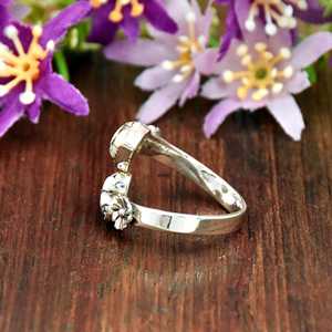 Anillo Boho de Plata de Ley 925 con Dos Piedras Naturales en Forma de Corazón y Bisel de Cuentas, Anillo de Declaración Boho al por Mayor - Product Image 2