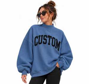 Sweat-shirt décontracté surdimensionné à col montant pour femme, en molleton de coton respirant, longueur standard, personnalisable - Product Image 1