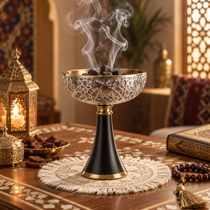 Brûleur d'encens arabe de luxe en acier inoxydable pour Bakhoor et Oud avec piédestal décoratif, écologique et aromatique - Product Image 3