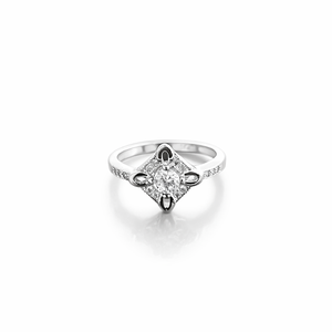 925 Sterling <b>Silver</b> Cubic Zirconia <b>Solitaire</b> Halo Engagement <b>Ring</b> Romantic Vintage Floral Setting Elegant Women Wedding Party - Product Image 1