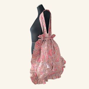 Pink Floral Print <b>Drawstring</b> Duffel <b>Bag</b> With Ruffles Casual Travel Backpack Portable Textile Design Weekender Duffle <b>Bag</b> <b>Large</b> - Product Image 1