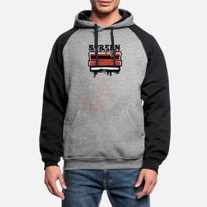 Sweat-shirt à capuche gris pour homme avec manches raglan noires, logo sur le devant, séchage rapide, coupe classique, molleton décontracté, vêtement d'automne - Product Image 1