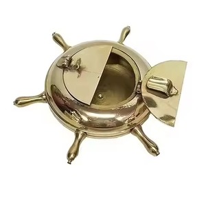 Modern Design Smoking Tray Holder Gold Finish Decorative Metal Wood Durable Portable Nautical Theme Home Hotel Restaurant Use - Product Image 1