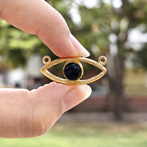 Connecteur de bijoux léger en onyx noir, serti de collet massif, plaqué or 18 carats, 8 mm, composants doublement montés, vente en gros - Product Image 2