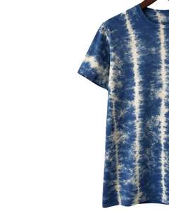 T-shirt bleu tie-dye pour homme, col rond, manches courtes, coton, streetwear décontracté, lavage vintage, personnalisable, OEM, fournisseur en gros de t-shirts - Product Image 2