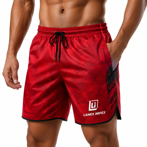 Shorts de Playa Rojos de Secado Rápido Personalizados para Hombre |   Trajes de Baño Sublimados |   Traje de Baño Ligero de Poliéster con Cordón Elástico - Product Image 1