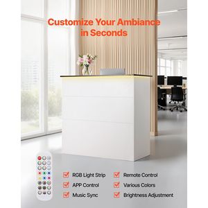 Moderna Scrivania da Reception Rettangolare da 50 Pollici con Striscia Luminosa e 3 Cassetti per Ufficio - Product Image 2