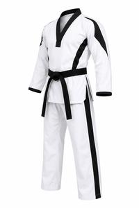 Uniforme de Taekwondo blanc pour homme, 100% coton respirant, coupe classique, vêtements d'arts martiaux pour adultes avec bordure noire et ceinture - Product Image 3