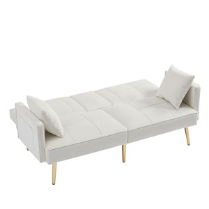 Divano Letto Futon in Velluto Bianco Crema con Gambe in Metallo Dorato, Elegante e Raffinato - Product Image 6