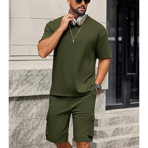 Custom Men 2 Piece <b>Set</b> Manufacturer 220 GSM Cotton T Shirt Shorts <b>Set</b> Oversized Casual OEM Private Label Bulk - Product Image 4